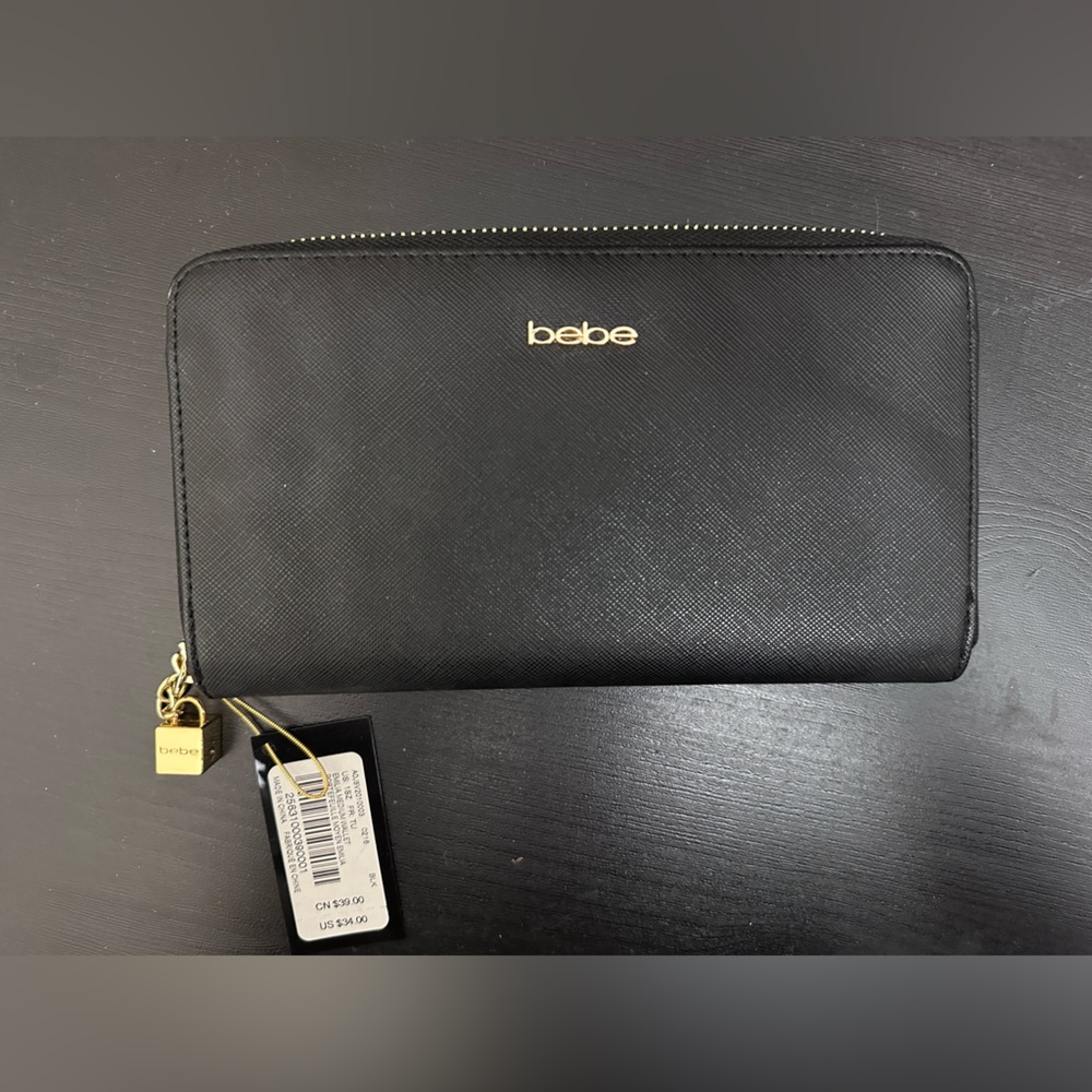Bebe black big zipper wallet
